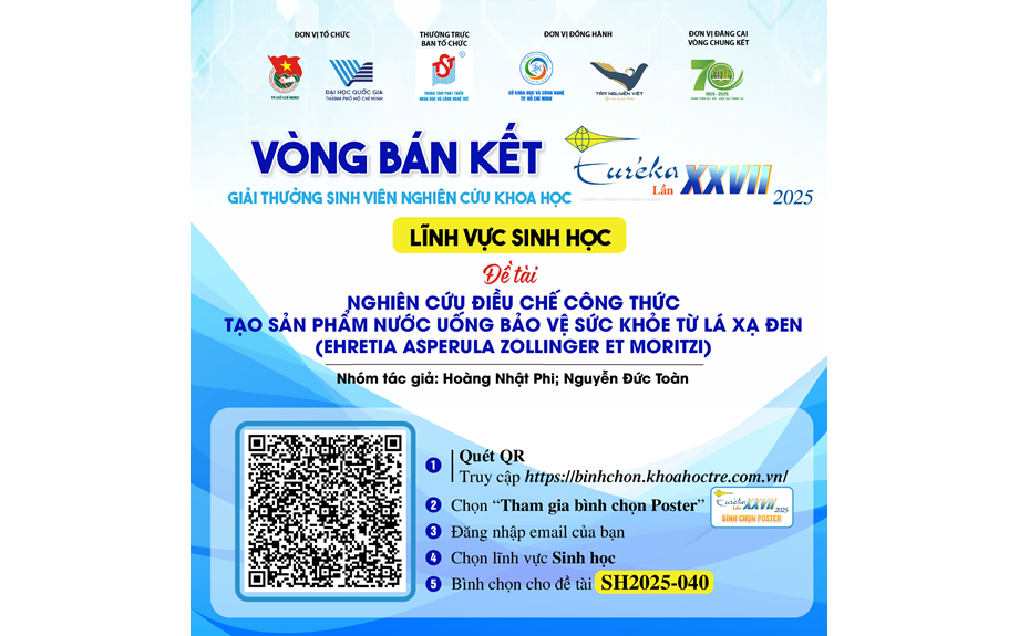 Đề tài nghiên cứu của sinh viên ngành Công nghệ sinh học - Trường Đại học Thủ Dầu Một vào Bán kết Giải thưởng Euréka 2025